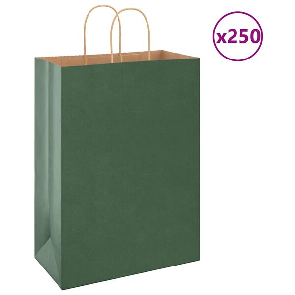 vidaXL Paper Bags 250 pcs with Handles Green 32x17x44 cm