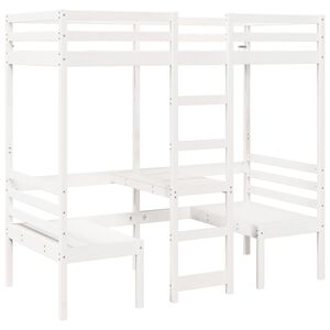 vidaXL Loft Bed Frame with Desk and Chairs White 80x200cm Solid Wood Pine