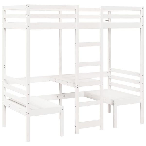 vidaXL Loft Bed Frame with Desk and Chairs White 80x200cm Solid Wood Pine