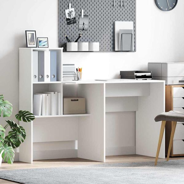 vidaXL Desk with Shelf White 131.5 x 50 x 106.5 cm Engineered Wood