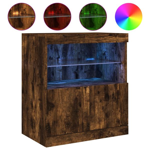 vidaXL Sideboard with LED Lights Smoked Oak 60x37x67 cm