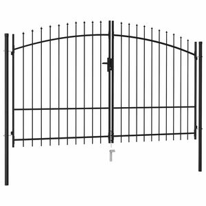vidaXL Fence Gate Double Door with Spike Top Steel 3x1.75 m Black