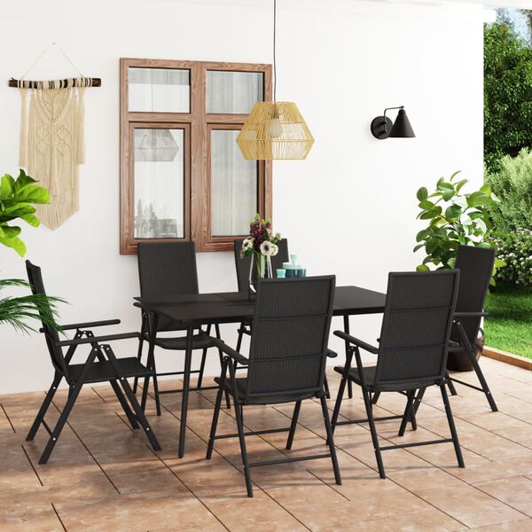 vidaXL 7 Piece Garden Dining Set Black