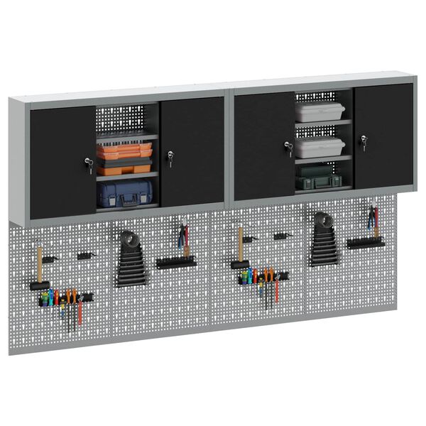 vidaXL Tool Cabinet Set with Shelf 6 pcs Black Powder-Coated Steel