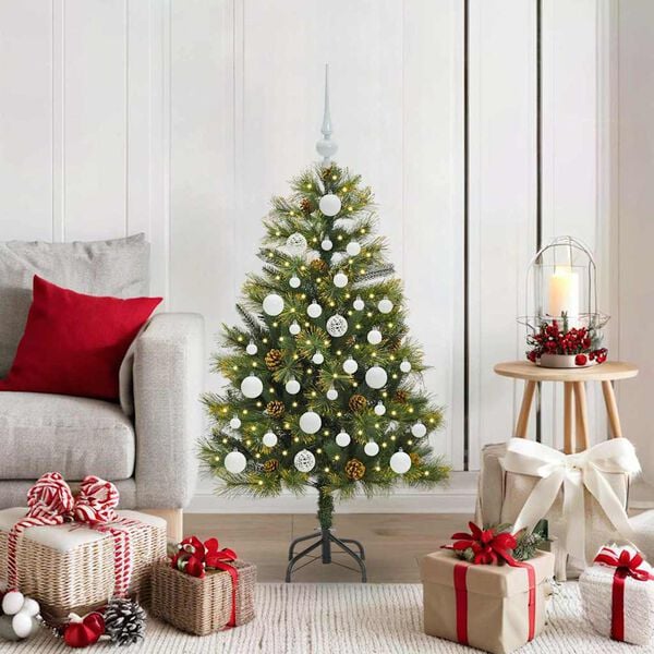 vidaXL Artificial Hinged Christmas Tree with Cones Green 120 cm