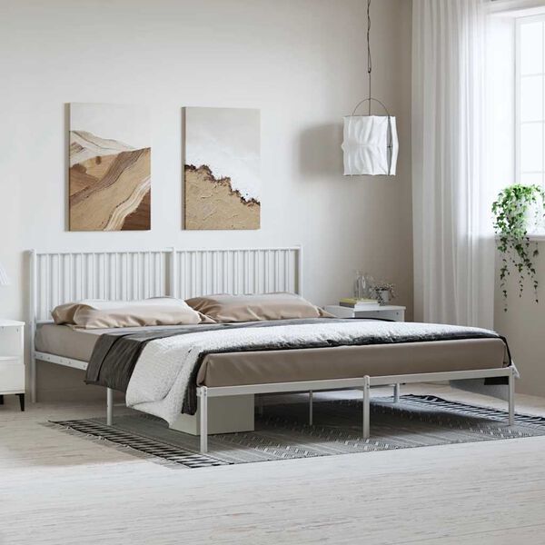 vidaXL Metal Bed Frame without Mattress with Headboard White 183x213cm