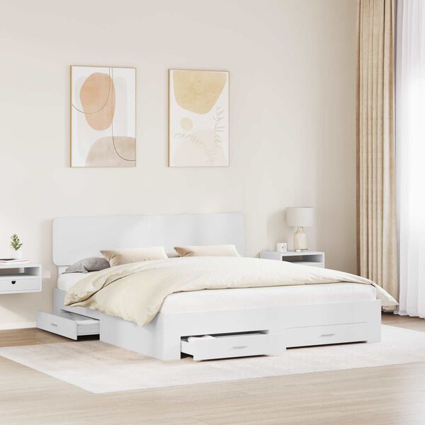 vidaXL Bed Frame with Headboard White 180 x 200 cm Engineered Wood