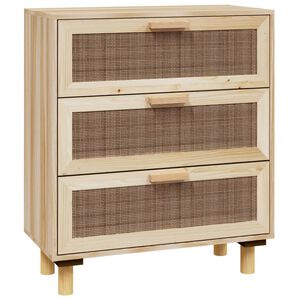 vidaXL Sideboard Brown 60x30x70 cm Solid Wood Pine and Natural Rattan