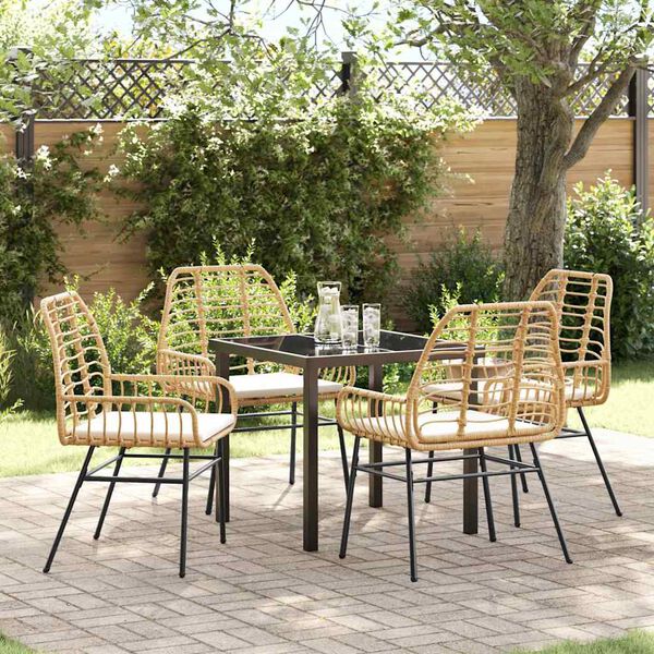 vidaXL Garden Dining Set 5 pcs Brown Poly Rattan
