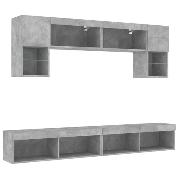 vidaXL 6 Piece TV Wall Units with LED Concrete Grey Engineered Wood