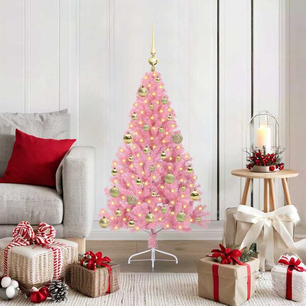 vidaXL Artificial Pre-lit Christmas Tree with 150 LEDs Pink 120 cm PVC