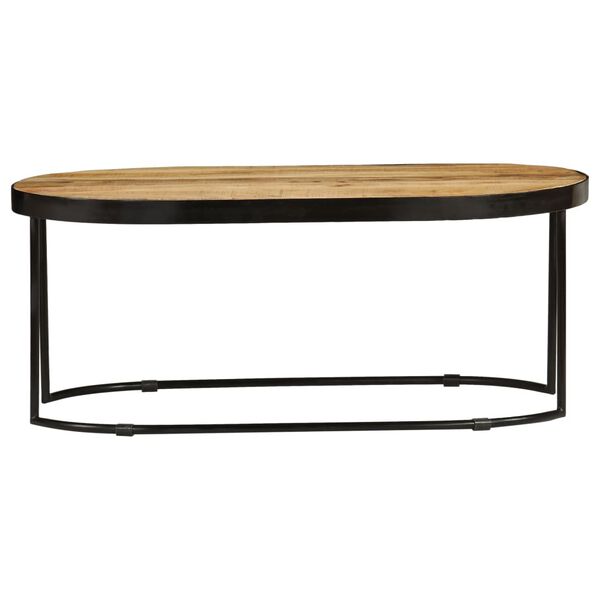 vidaXL Coffee Table Oval Solid Rough Mango Wood and Steel 100 cm