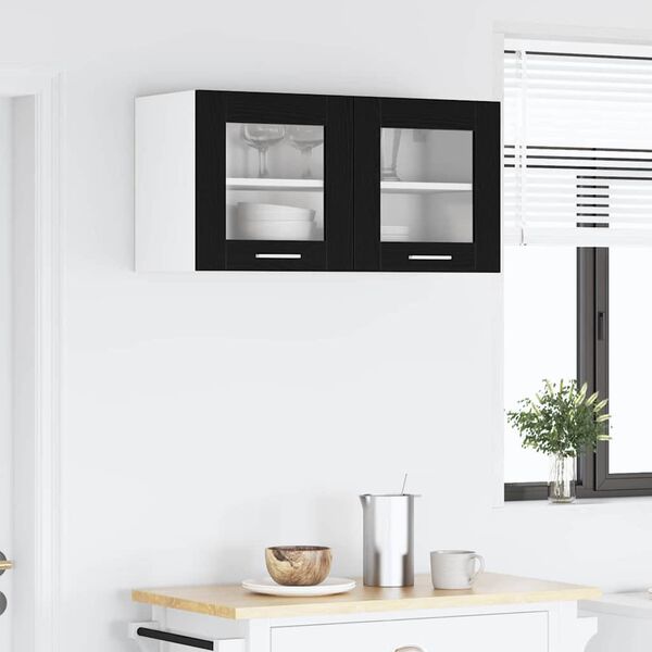 vidaXL Hanging Cabinet with Door Black Oak and White 80 x 31 x 40 cm