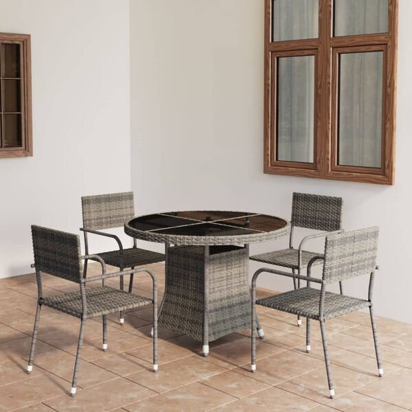vidaXL 5 Piece Garden Dining Set Poly Rattan Anthracite & Grey