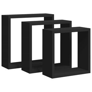 vidaXL Wall Cube Shelf | Set of 3 | Black | MDF | Large, Medium, Small