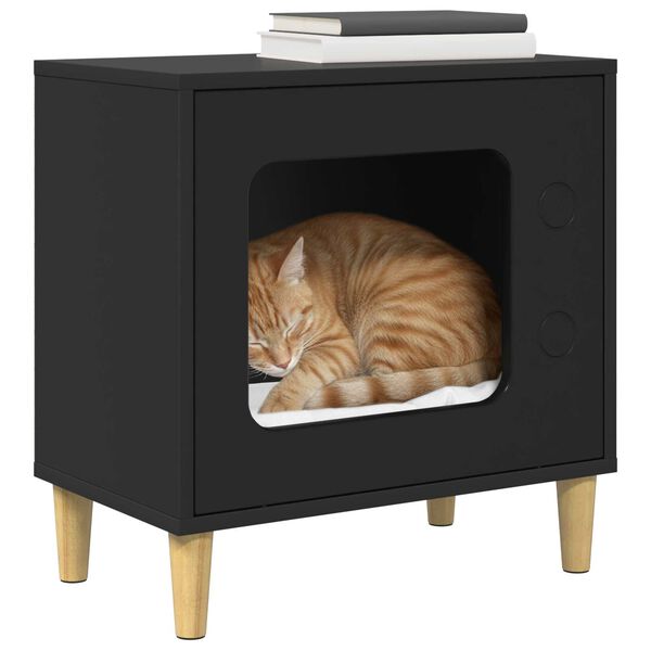 vidaXL Cat House Black 51 x 30 x 52 cm Engineered Wood