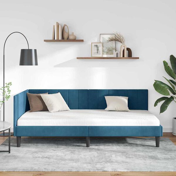 vidaXL Corner Bed Frame with Headboard Blue 100 cm x 200 cm Velvet