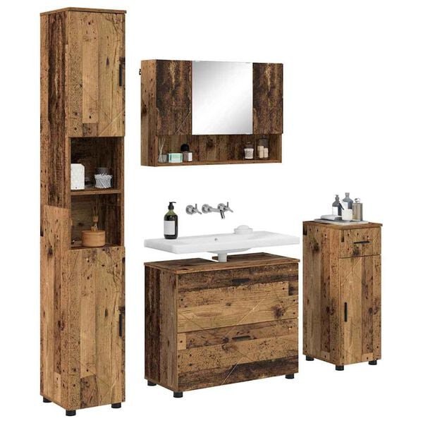 vidaXL Bathroom Furniture Set 4 pcs Old Wood Engineered Wood and Metal