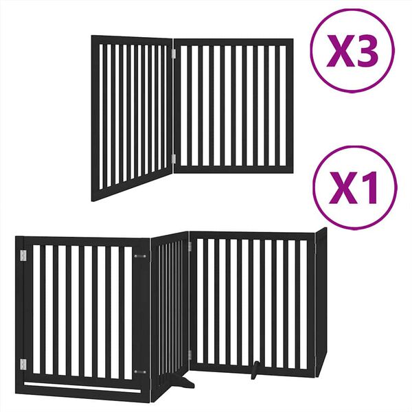 vidaXL Dog Gate with Door Foldable 10 Panels Black 800 cm Poplar Wood