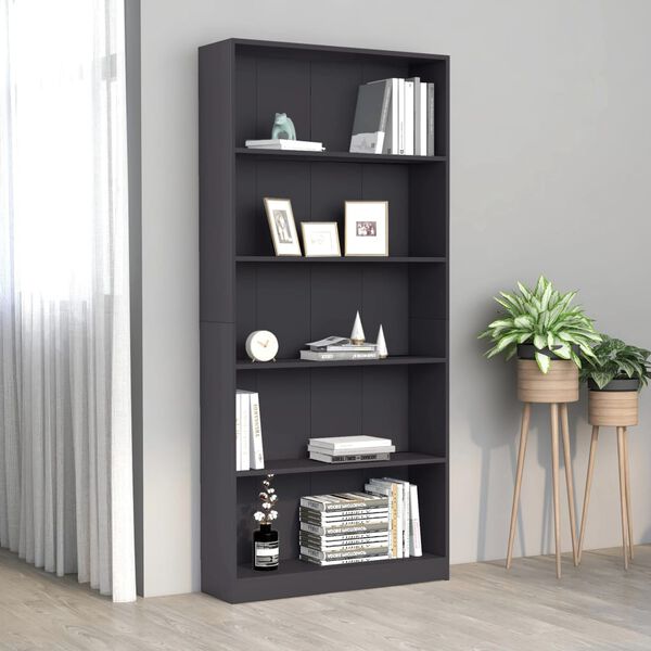 vidaXL 5-Tier Book Cabinet Grey 80x24x175 cm Engineered Wood
