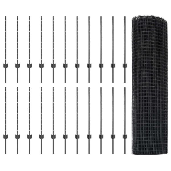 vidaXL Fence with Post Grey 0.8 x 50 m Steel and PVC