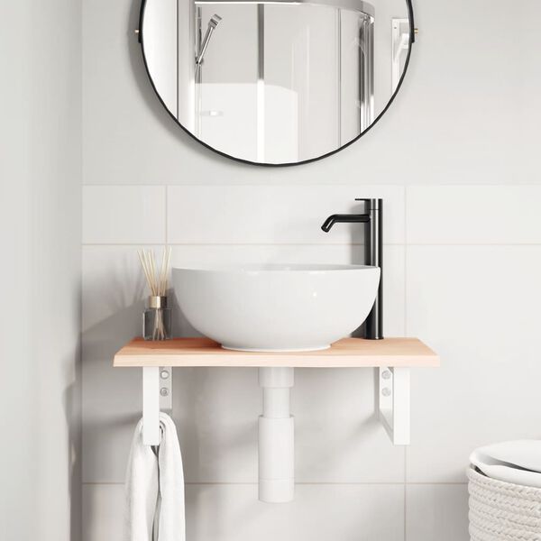 vidaXL Basin Shelf Wall Mounted Steel and Solid Wood Oak