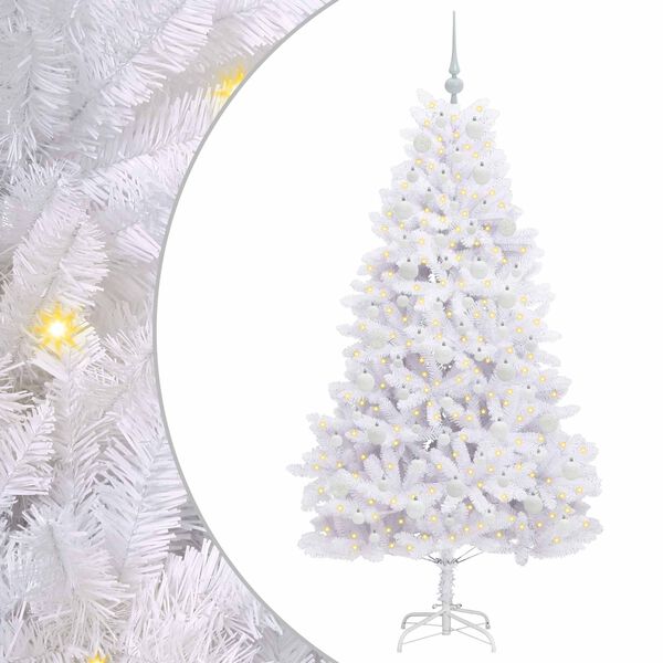vidaXL Artificial Hinged Christmas Tree White 180 cm PVC and Steel
