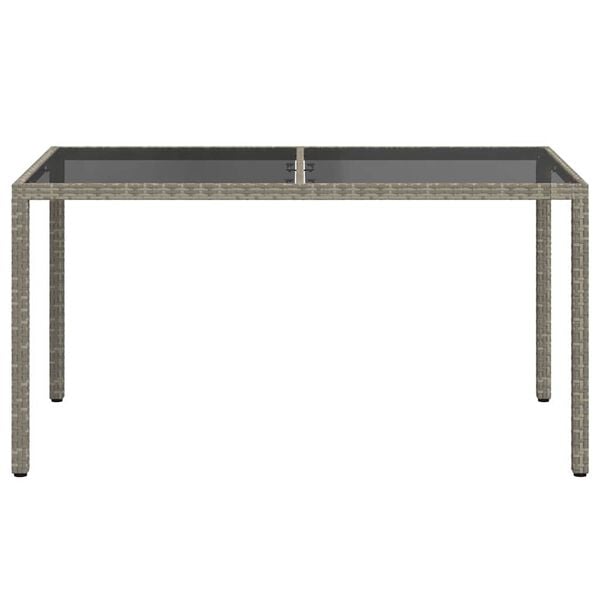 vidaXL Garden Table 150x90x75 cm Tempered Glass and Poly Rattan Grey