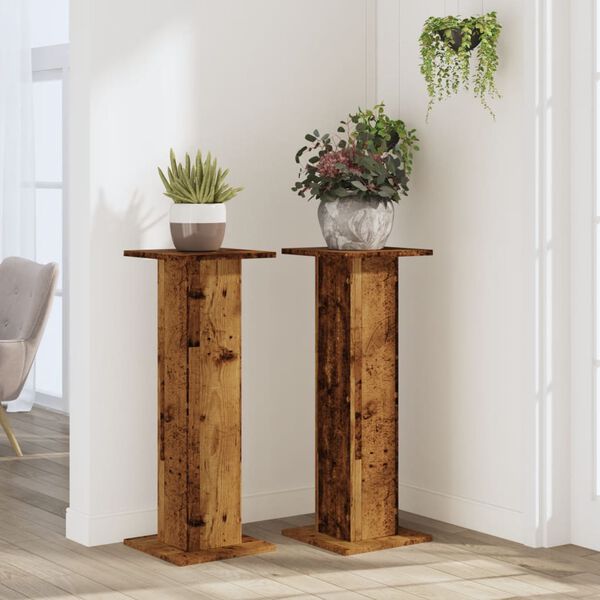 vidaXL Plant Stands 2 pcs Old Wood 30x30x80 cm Engineered Wood