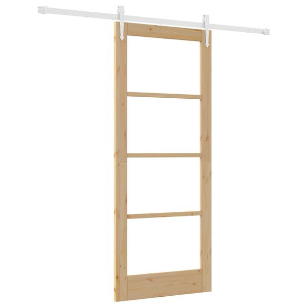 vidaXL Sliding Door Natural 83 x 202 cm Solid Pine Wood and Glass