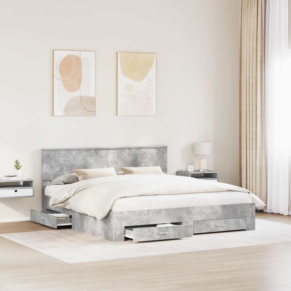 vidaXL Bed Frame Concrete Grey 200 x 200 cm Engineered Wood