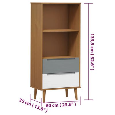 vidaXL Bookcase MOLDE Brown 60x35x133,5 cm Solid Wood Pine