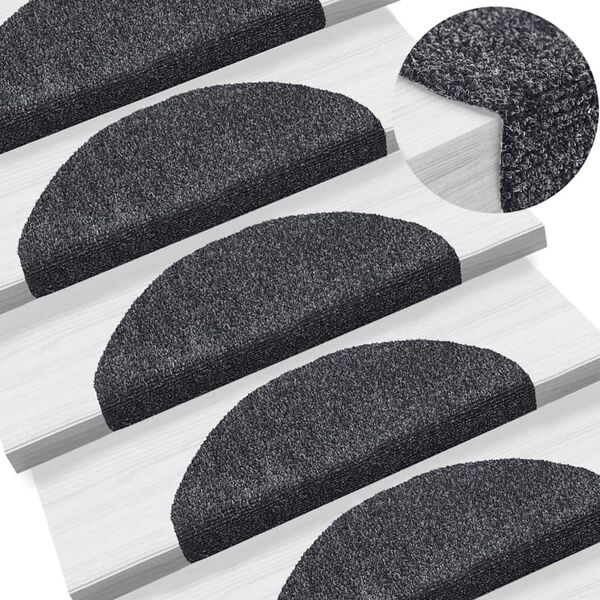 vidaXL Stair Mats Self-adhesive 5 pcs 65x21x4 cm Dark Grey Half Round Large