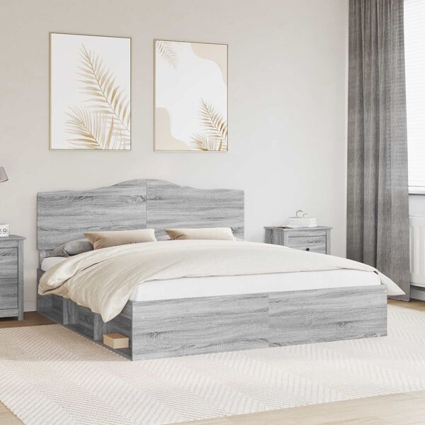 vidaXL Bed Frame Grey Sonoma 180 x 200 cm Solid Pine Wood