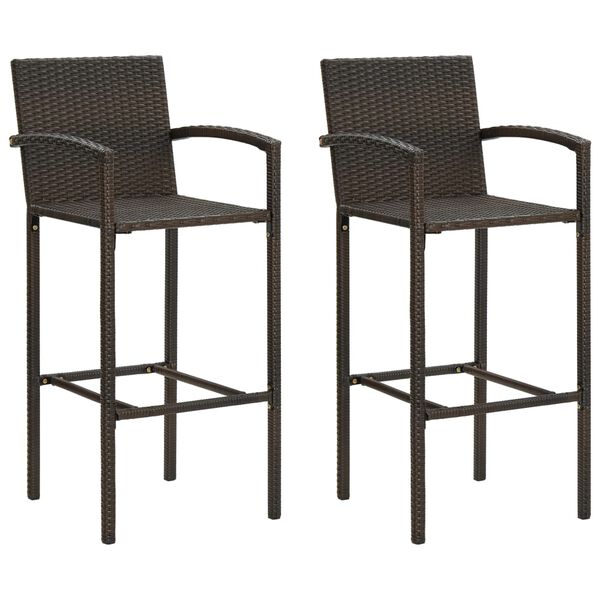 vidaXL 3 Piece Outdoor Bar Set with Armrest Poly Rattan Brown