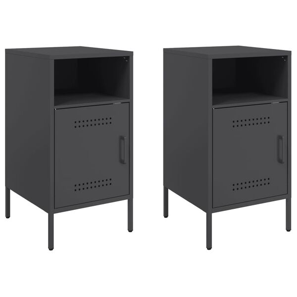 vidaXL Bedside Cabinets 2 pcs Black 36x39x68 cm Steel