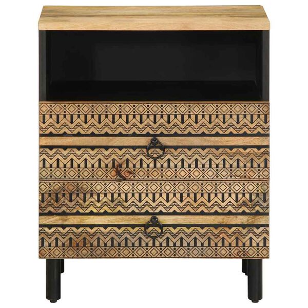 vidaXL Bed Cabinet Black 50x33x62 cm Solid Rough Wood Mango