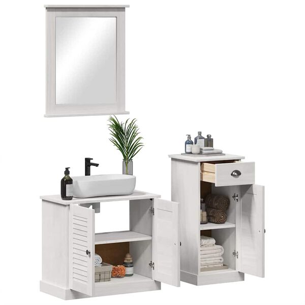 vidaXL Bathroom Furniture Set 3 pcs Antique White Solid Pine Wood