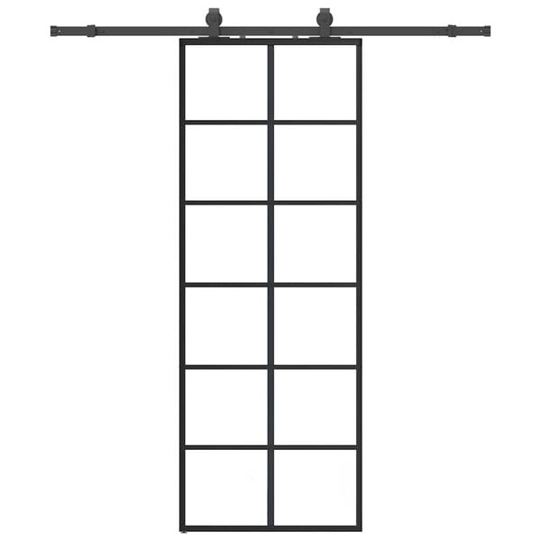 vidaXL Sliding Door with Hardware Set Black 76x205 cm ESG Glass