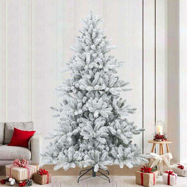 vidaXL Artificial Hinged Christmas Tree Snow Flocked White 240 cm