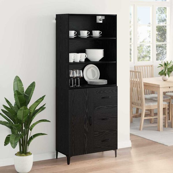 vidaXL Highboard Black Oak 69.5 x 34 x 180 cm Engineered Wood