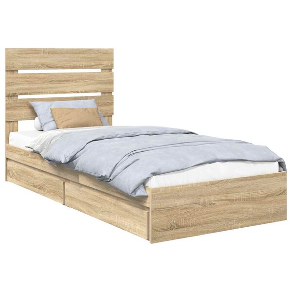 vidaXL Storage Bed with Drawer Sonoma Oak 70 x 190 cm Engineered Wood