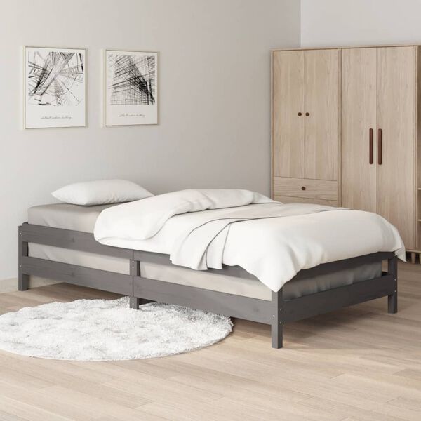 vidaXL Stack Bed without Mattress Grey 75x190 cm Small Single Solid Wood Pine