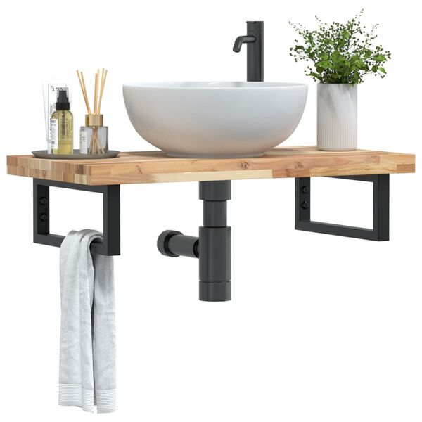vidaXL Basin Shelf Wall Mounted Steel and Solid Wood Acacia