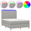vidaXL Box Spring Bed with Mattress&LED Light Grey 140x190 cm Fabric