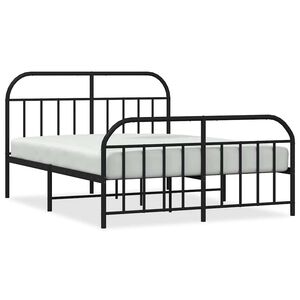 vidaXL Metal Bed Frame without Mattress with Footboard Black 135x190cm