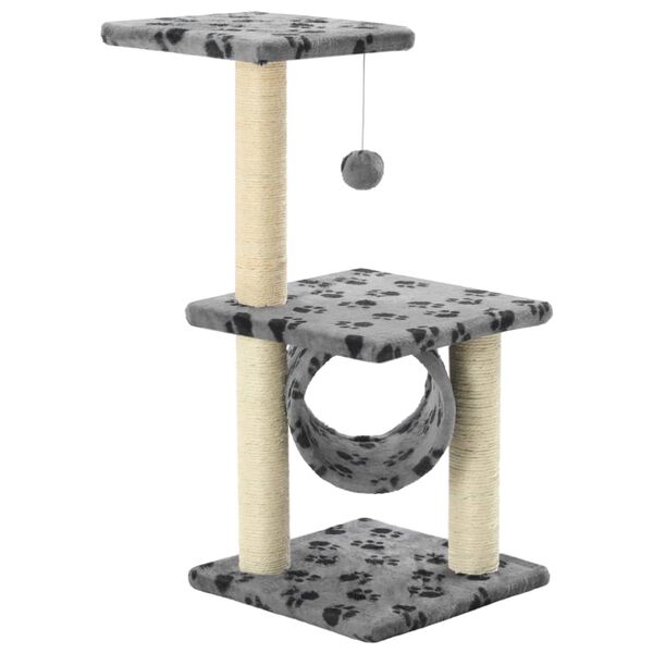 vidaXL Cat Tree with Sisal Scratching Posts 65 cm Grey Paw Print
