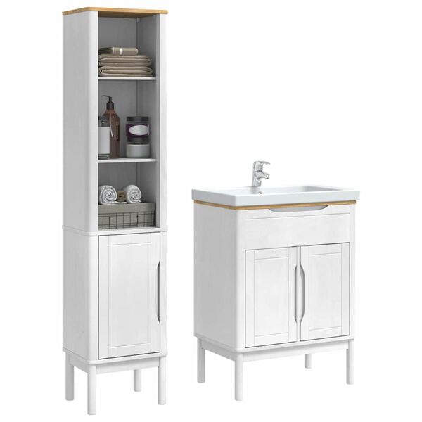 vidaXL Bathroom Furniture Set with Shelf 2 pcs White Solid Pine Wood