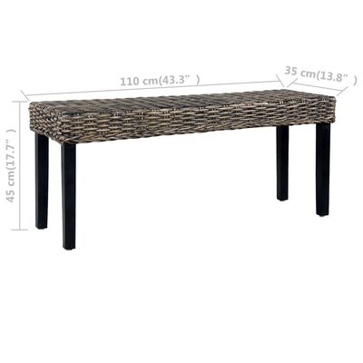 vidaXL Bench 110 cm Black Natural Kubu Rattan and Solid Mango Wood