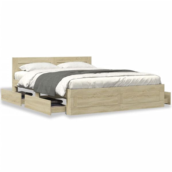 vidaXL Bed Frame with Headboard without Mattress Sonoma Oak 160x200 cm